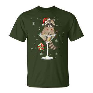 T-shirt Merry Christmas Raccoon Martini, design de vacances, chemise pour hommes - Product Image 1