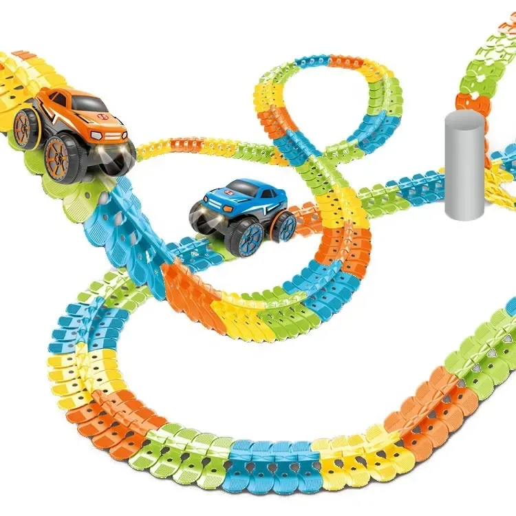 Mainan mobil listrik, DIY plastik ABS kecepatan tinggi mainan jejak mobil hadiah Natal untuk mainan anak-anak 2023