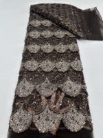 Tissu en dentelle brodée de sequins perlés orange brûlé pour robes de mariée - Luxe élégant 100% polyester