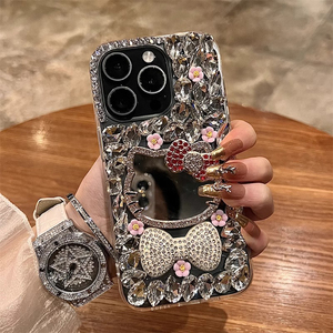 Phim Hoạt Hình Sang Trọng Mèo Gương Bling Long Lanh Trường Hợp Điện Thoại Cho <span class=keywords><strong>Iphone</strong></span> 17 15 14 13 Pro Max Thạch Bow Phụ Nữ Bìa Cho <span class=keywords><strong>Iphone</strong></span> 11 16 - Product Image 2