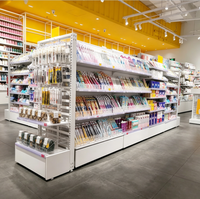 Étagère de présentation pour magasin, en métal et bois légers, avec séparateurs et tiroirs en acrylique, pour les papeteries