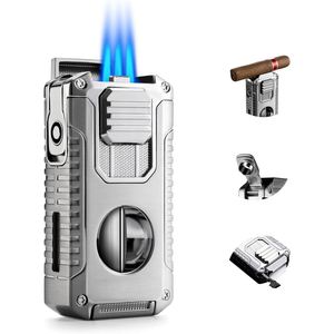 New 5-in-1 Torch <b>Lighter</b> Cigar & Cigarette V Cutter with Triple Flame Windproof Design Smoking Accessories Gift - Product Image 1
