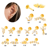 Maina Surgical Stainless Steel Tragus Earrings Zircon Flower Butterfly Internally Thread Labret Cartilage Lip Piercing Jewelry