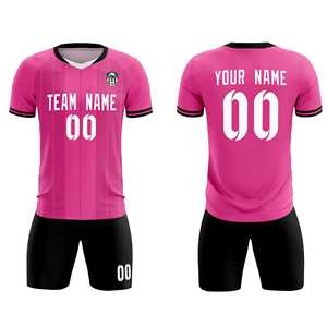Maillots/ensembles de football personnalisés à rayures classiques roses - Product Image 2