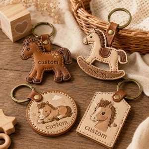 Porte-clés en cuir personnalisé multi-motifs avec motifs cheval et éléphant, gaufré, logo exclusif, cadeau, pendentif, usage quotidien - Product Image 1
