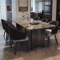 Mesa de Comedor, Estilo Italiano de Lujo Ligero con Cubierta de Mármol, Opción de Personalización, Juego de Comedor Rectangular Minimalista con Sillas Modernas
