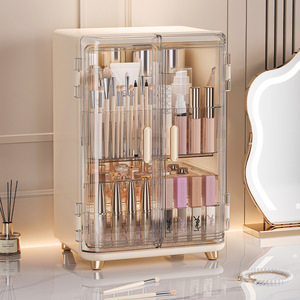 Cosmetic Storage Box Desktop Dustproof <b>Makeup</b> Organizer With <b>Drawers</b> Creamy Yellow Porcelain White Large Capacity - Product Image 3