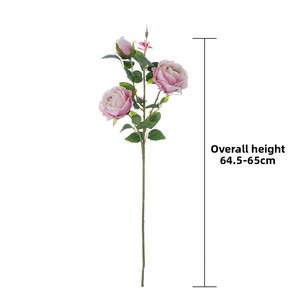 Rosa de Seda Artificial de Alta Calidad con 3 Cabezas, Roja y Blanca, para Bodas, Venta al por Mayor, Ramas Individuales de Rosas de Seda para Novias - Product Image 2