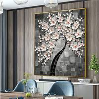 Affiche sur toile abstraite moderne faite à la main Mintura, peinture à l'huile personnalisée en 3D avec des fleurs d'arbre à couteau, décoration murale pour la maison, vente en gros