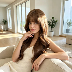 Pelucas Hechas a Máquina, <span class=keywords><strong>Peluca</strong></span> Larga Ondulada Marrón Cálido para Mujer, con Ondas Grandes, Cabello Artificial, Estilo de Cabeza Completa - Product Image 2