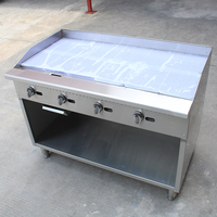 Plancha Teppanyaki de Superficie Amplia, Gran Capacidad, Industrial, 4 Controles, a Gas, con Cajón para Aceite y Compartimento de Almacenamiento