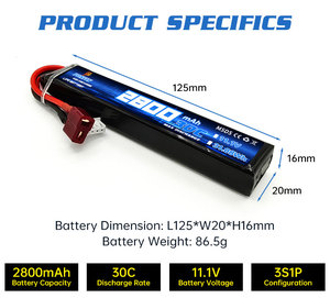 Ponfly 30C 3S 11.1V 2800mAh Airsoft pin có thể sạc lại Airsoft Súng pin lithium gói với tùy chỉnh deans t cắm kết nối - Product Image 4