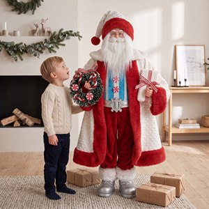 Peppermint Candy Ivory Coat Santa Claus Doll <b>Sweet</b> Shop Noel Figure for Bakery Window Xmas Decor - Product Image 1