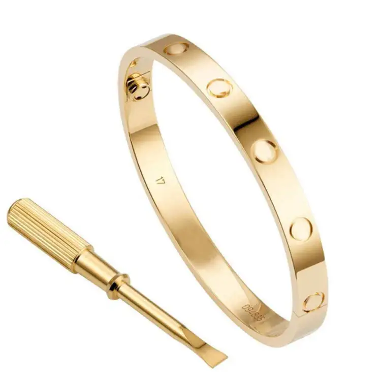 Fashion Jewelry With Screwdriver 316L Stainless Steel SCREW LOVE Bangle Zircon Brand Couple Gold Plated Bracelets