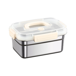 Stainless Steel Lunch <b>Box</b> Rectangular With Plastic Lid Airtight Portable Food Storage <b>Container</b> - Product Image 1