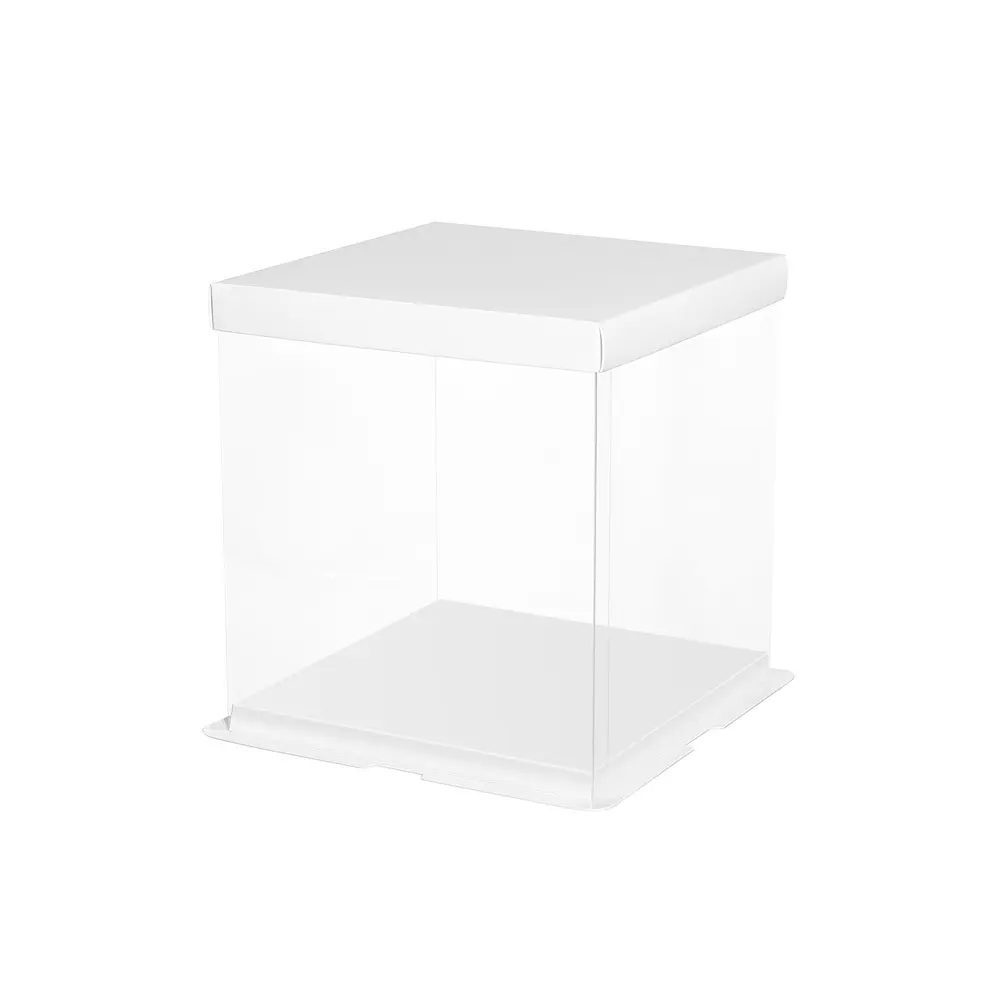 شعار مخصص بلاستيك للمخابز 8-12 بوصة صندوق كيك طويل شفاف للتعبئة صندوق كيك شفاف مع نافذة تغليف كيك شفاف