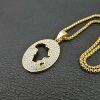 Pendentif en acier inoxydable pour hommes, or 18K, pendentif en cristal diamant de forme ovale, plaque de plateau, collier africain
