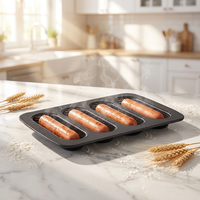 Moule à baguettes perforé 4 cavités en acier carbone antiadhésif pour pains à hot-dogs, pains faits maison et sandwichs