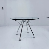 Table à manger en verre trempé et acier inoxydable de style nordique, personnalisable, origine Guangdong, pour restaurant, mobilier de salle à manger