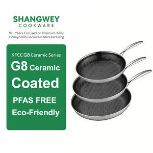 Shangwey KFCC G8 Ceramic Nonstick <strong>Frying</strong> <strong>Pan</strong> 3 Layer Healthy Cooking Stainless Steel PFAS Free Honeycomb Skillet for Eggs - Product Image 1