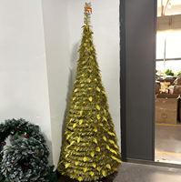 Sapin de Noël Doré Pop-Up en PVC avec Feuilles Simulées de 1,20m à 2,70m pour Décoration de Fêtes