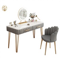 Table de toilette moderne de luxe de style nordique avec tiroirs de rangement et miroir de maquillage, cadre en métal