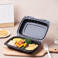 Boîte à lunch jetable en plastique de 30 oz à 3 compartiments, compatible micro-ondes, avec couvercle, pour kits repas à emporter, burgers, contenant alimentaire à clapet