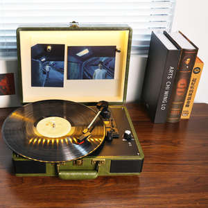 Tocadiscos de Vinilo Portátil Personalizado de Fábrica, Reproductor de Discos de 3 Velocidades, Gramófono con Bluetooth, FM, CD, Luz LED, Decoración para el Hogar, Audio de Alta Fidelidad - Product Image 5