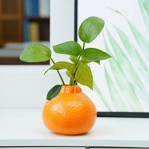 Orange Shaped Decorative <b>Vase</b>, <b>Small</b> Hydroponic Plant Pot, Faux Ceramic Style Tabletop Flower Holder for Office, Home Decor - Product Image 1