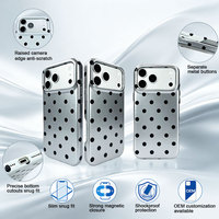 Coque de téléphone rétro à pois pour iPhone 18 Pro Max, en PU brillant, esthétique preppy, magnétique, protection intégrale antichoc