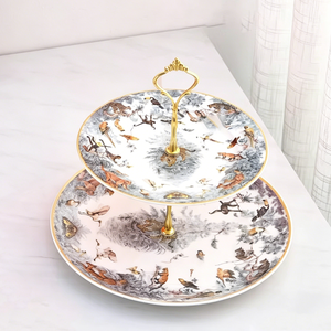 Assiettes à pâtisseries en porcelaine fine de luxe à 2 niveaux <span class=keywords><strong>pour</strong></span> gâteaux aux fruits, style Europe de l'Ouest, <span class=keywords><strong>pour</strong></span> salon, vente en gros - Product Image 3