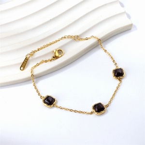 Bracelet en gros avec pendentif en pierres précieuses, plaqué or, breloque carrée en opale, bijoux pour femmes - Product Image 2