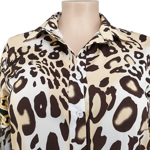 Frühlingskleidung für Damen Übergrößen-Bekleidung Leopardenmuster Revers Einreihige Lange Übergrößen-Damenblusen & -Hemden - Product Image 3