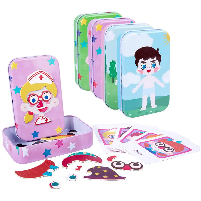 Boys Girls Early Educational Wooden Facial Dressing Sticker Puzzle Magnetic Toys