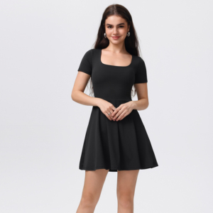 Vestido de Yoga para Mujer, Sencillo, Ajustado y Plisado, de Color Sólido — Elegante y Funcional - Product Image 1