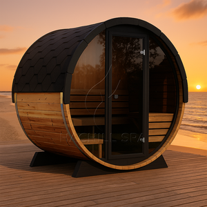 Hachillspa di lusso all'aperto barile Sauna 4-6 persone finitura thermoood vetro temperato porta d'ingresso nero scandole tetto Sauna stufa - Product Image 6