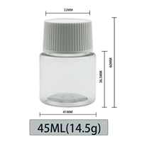 Bouteille ronde en plastique PET transparente de 45 ml, bouteille à large ouverture avec bouchon à vis