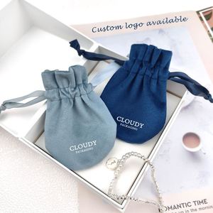Cloudy PackagingSoft and <b>Thick</b> Velvet Fabric Jewelry Bag and Gift Pouch Drawstring Design with Customizable logo Printing - Product Image 3