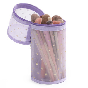 Mesh Makeup Bag Portable Cylindrical With Zipper For Travel And <b>Storage</b> Purple - Product Image 2