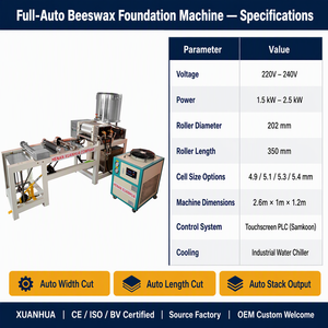 XUANHUA Nouvelle machine automatique de fabrication de feuilles de <span class=keywords><strong>cire</strong></span> <span class=keywords><strong>d</strong></span>'<span class=keywords><strong>abeille</strong></span> 220V PLC Écran tactile HMI Tailles de cellules 4.9-5.4mm <span class=keywords><strong>D</strong></span>écoupe automatique en longueur 304 - Product Image 4