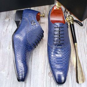Chaussures habillées classiques pour hommes en cuir Oxford à prix d'usine, imprimé peau de serpent, à lacets avec boucle décorative - Product Image 6