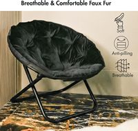 Fauteuil lounge pliable à structure métallique et rembourrage doux, fauteuil soucoupe en fausse fourrure, fauteuil d'appoint moderne et élégant au design circulaire grand et confortable