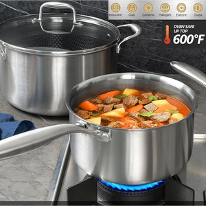 Juego de Utensilios de Cocina de Acero Inoxidable de Tres Capas, 3 Piezas Antiadherentes con Tapa de Vidrio, Aptos para Horno, Solo Lavar a Mano - Product Image 2