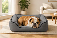 Canapé-lit pour chien rectangulaire confortable en tissu Oxford amovible et lavable toute saison, avec dossier, imperméable, durable et confortable