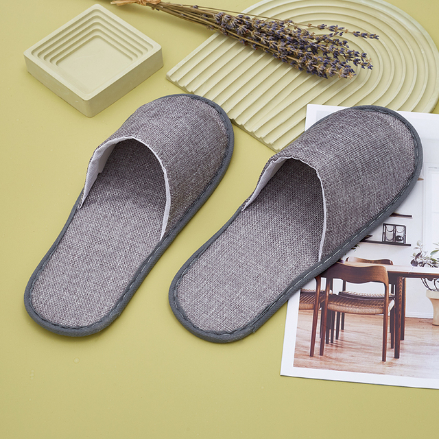 Fashionable Indoor Hotel SPA Travel Open Toe Linen Slippers with Embroidery Logo Comfortable Slippers