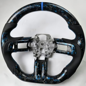 Volant de voiture en cuir et fibre de carbone forgé bleu, en promotion, pour <span class=keywords><strong>Ford</strong></span> <span class=keywords><strong>Mustang</strong></span> <span class=keywords><strong>2015</strong></span> 2016 2017 2018 2019 2020 2021 2022 - Product Image 1