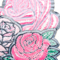 Patch en tissu brodé de fleurs roses pour la Saint-Valentin, patch adhésif brodé à la machine pour la décoration de vêtements
