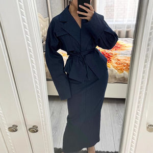 Ensemble <span class=keywords><strong>Femme</strong></span> Tenue Décontractée Automne 2025 : Veste à Manches Longues Revers Crantés et Ceintures, Jupe <span class=keywords><strong>Longue</strong></span> Droite et Manteau Décontracté Urbain - Product Image 4