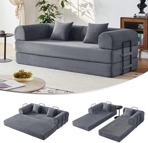 5 in 1 Corduroy Convertible Sofa Bed, <strong>High</strong> Density Foam Loveseat <strong>Sleeper</strong>, Foldable Floor Couch No Assembly <strong>Small</strong> Space - Product Image 3