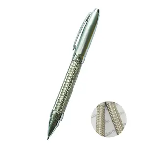 ACMECN 金属编织笔电镀缎银 52 克重型圆珠笔派克风格笔芯旋转可伸缩高级 Logo 笔
